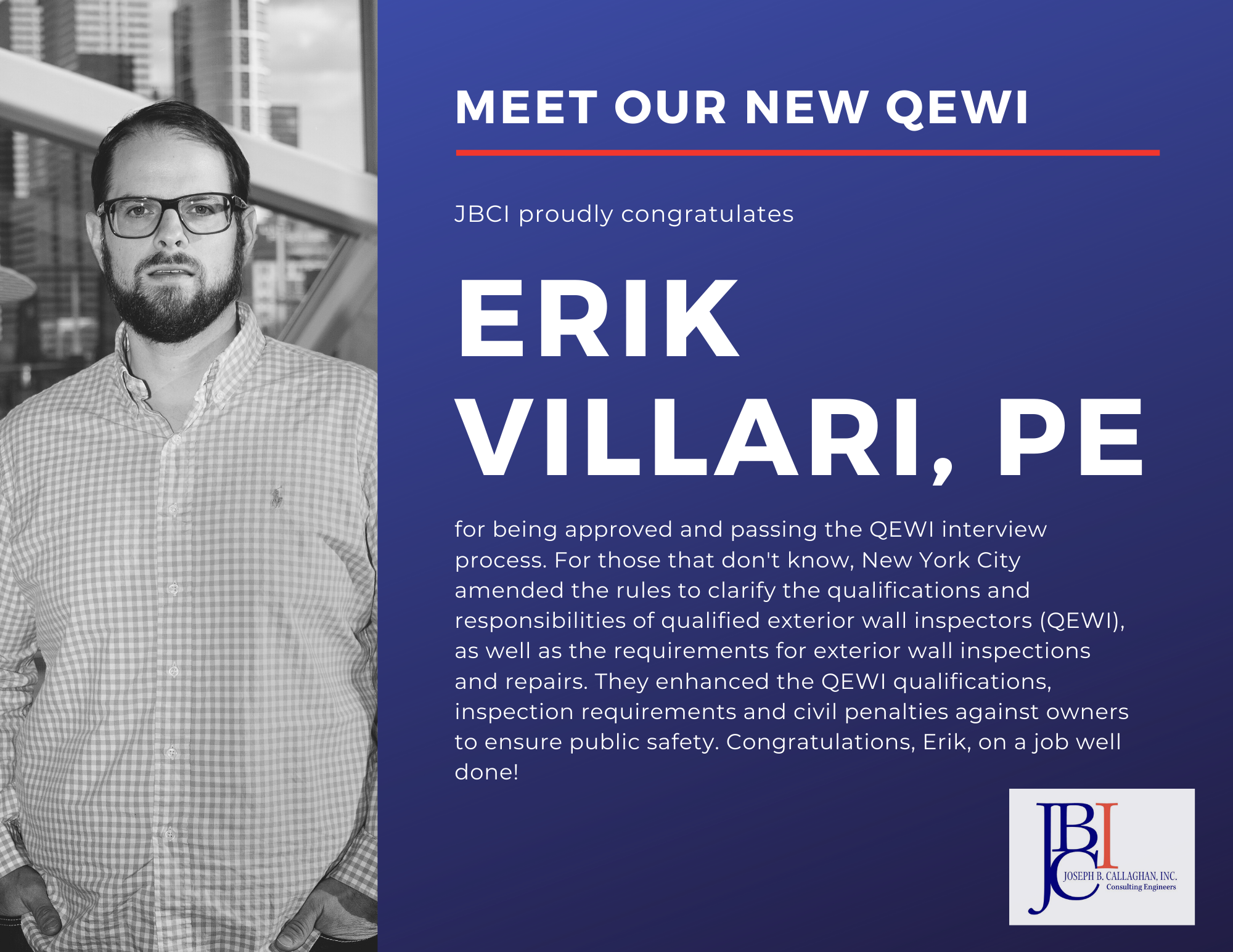 Qewi Erik Villari, PE achieves QEWI status - JBCI